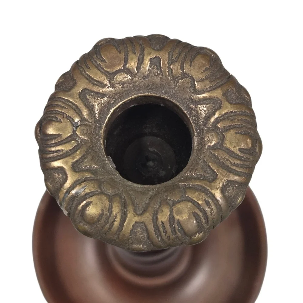 Antique English Oak Wood Candlestick‎ Holders Brass Open Barley Twist